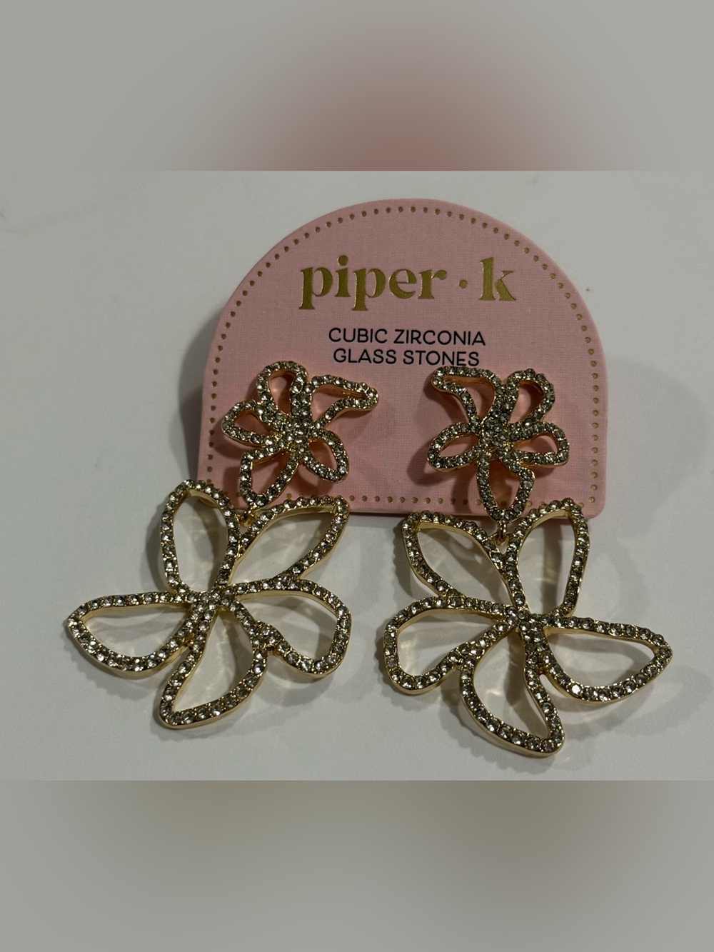 piper·k Gold Floral Rhinestone Statement Earrings - New